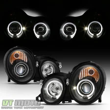Black 1998-2002 Mercedes W208 CLK320 CLK430 CLK55 LED Halo Projector Headlights