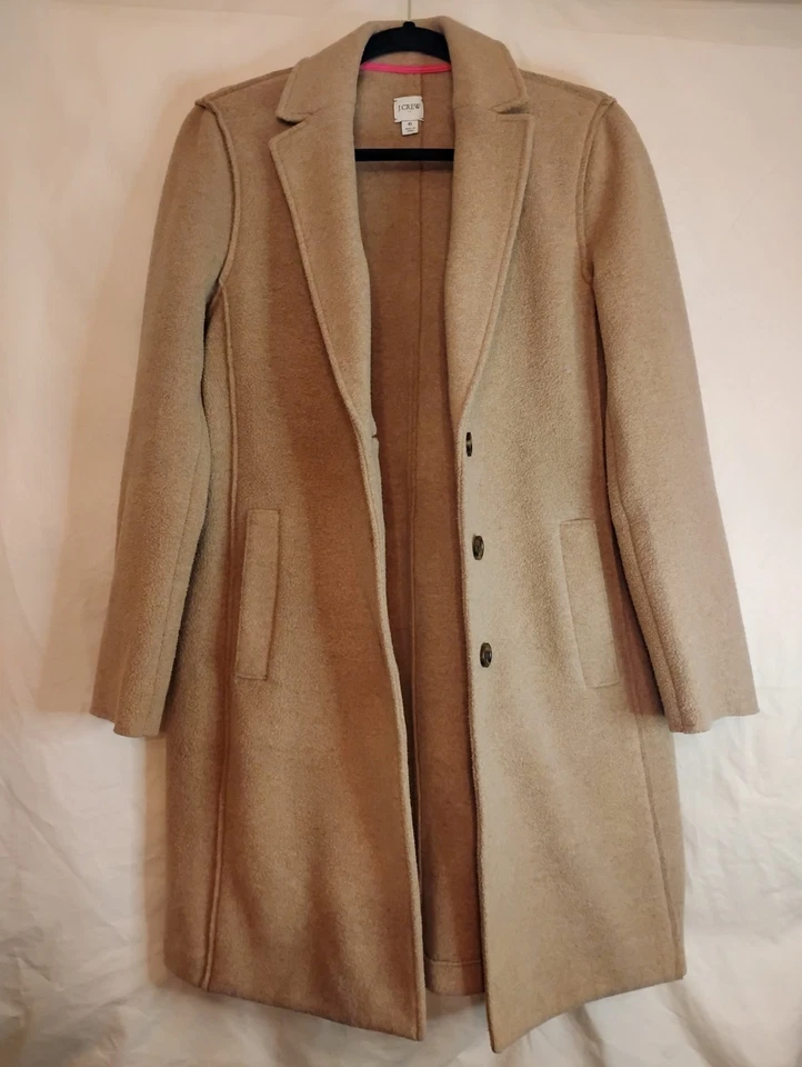 J. Abrigo largo Crew Daphne italiano de lana hervida marrón tostado talla 6 Foto 4 de 4