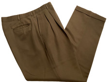 Ralph Lauren Chaps Pleated Trousers 36x32 Olive Green Vintage Cuffs