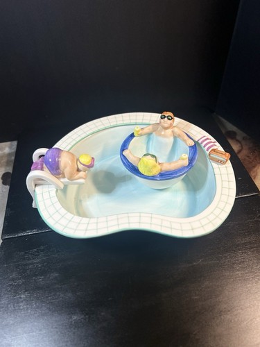 Vintage Lotus 1995 Keramik Chip & Dip Set Pool Party Retro Snack Schale Pottery - Bild 5 von 16
