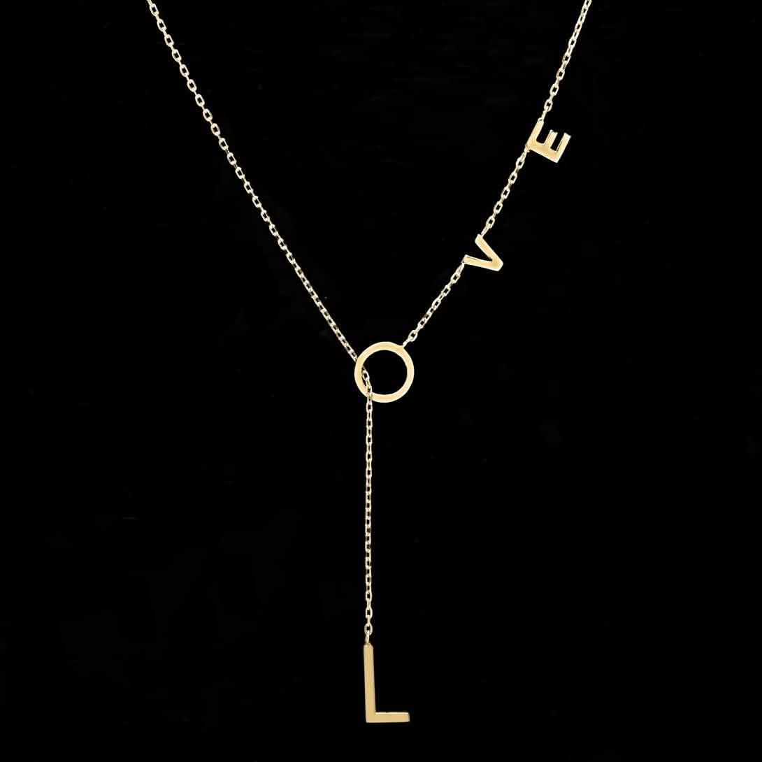14K Gold Plated Love Lariat Necklace