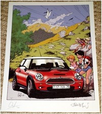 WALTHERY & OSI  Ex libris PIN UP & VOITURES Mini -  Signé