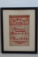 Antique 1844 Pennsylvania Dutch Folk Art Book Page Fraktur, Edwin B. Hastellers