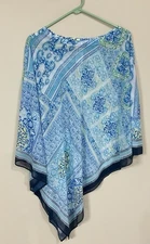 Chico's Blue Print Over Semi Sheer Kimono Scarf Size L/XL