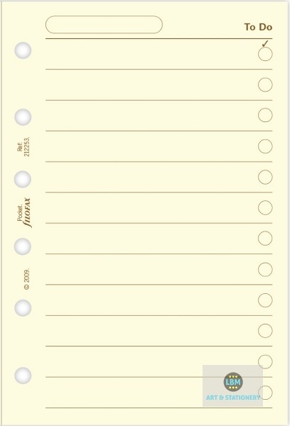Filofax Pocket size Cotton Cream To Do Notepaper (24 Sheets) Refill 212253NP