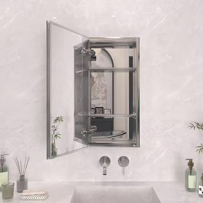 12 In. X 24 In. Frameless Recessed or Surface-Mount Beveled Single Mirror Bathro