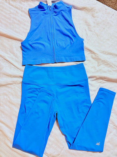 Fabletics Women's Blue 2pc Activewear Set Zip Vest Leggings Mock Neck