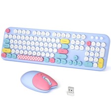 Wireless Keyboard and Mouse Combo, Meidosa 2.4GHz Colorful Full-Size Retro Ty...