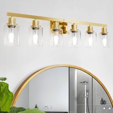 38" Gold Modern 6 Light Bathroom Vanity Light, Light Fixtures Over Mirror