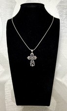 Vintage 925 Sterling Silver Cross Neckace Filigree Heart Center Ornate 18? Chain