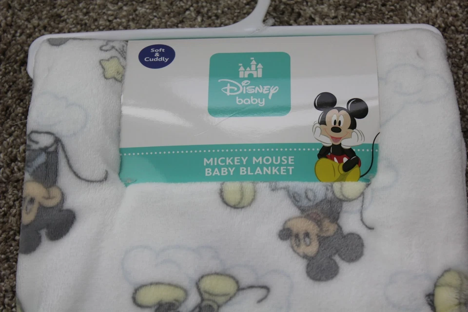 Disney Baby Mickey Mouse Fleece Blanket Cloud Star White Blue Infant Boys NWT - Image 2 of 4