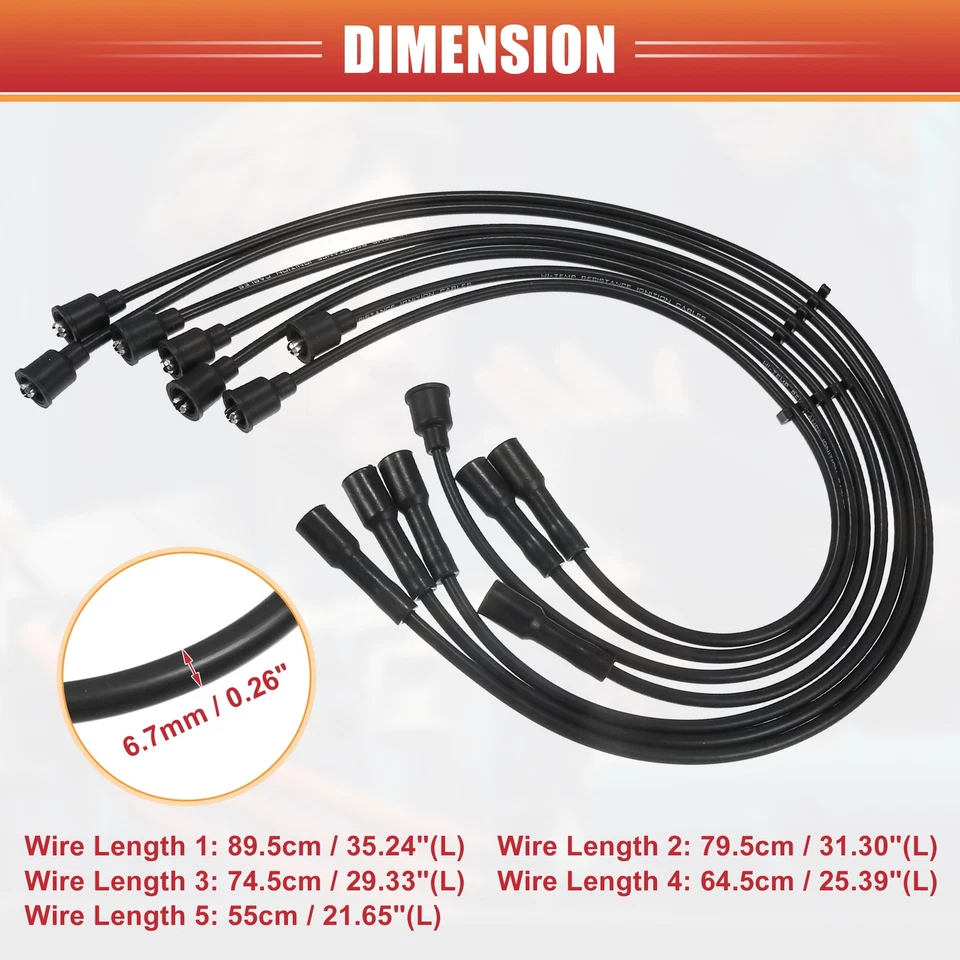 7 Pcs Spark Plug Wire Ignition Coil Cable for Ford E-350 Econoline 1975-1976 - Image 3 of 4