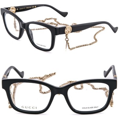 GUCCI GG1025O 1025 Black Gold Chain Optical Frame Classic Eyeglasses 51mm 003