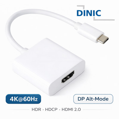 USB-C to HDMI Adapter 4K@60 HDR | Typ-C DP Alt-Mode | HDMI 2.0 | weiß | DINIC