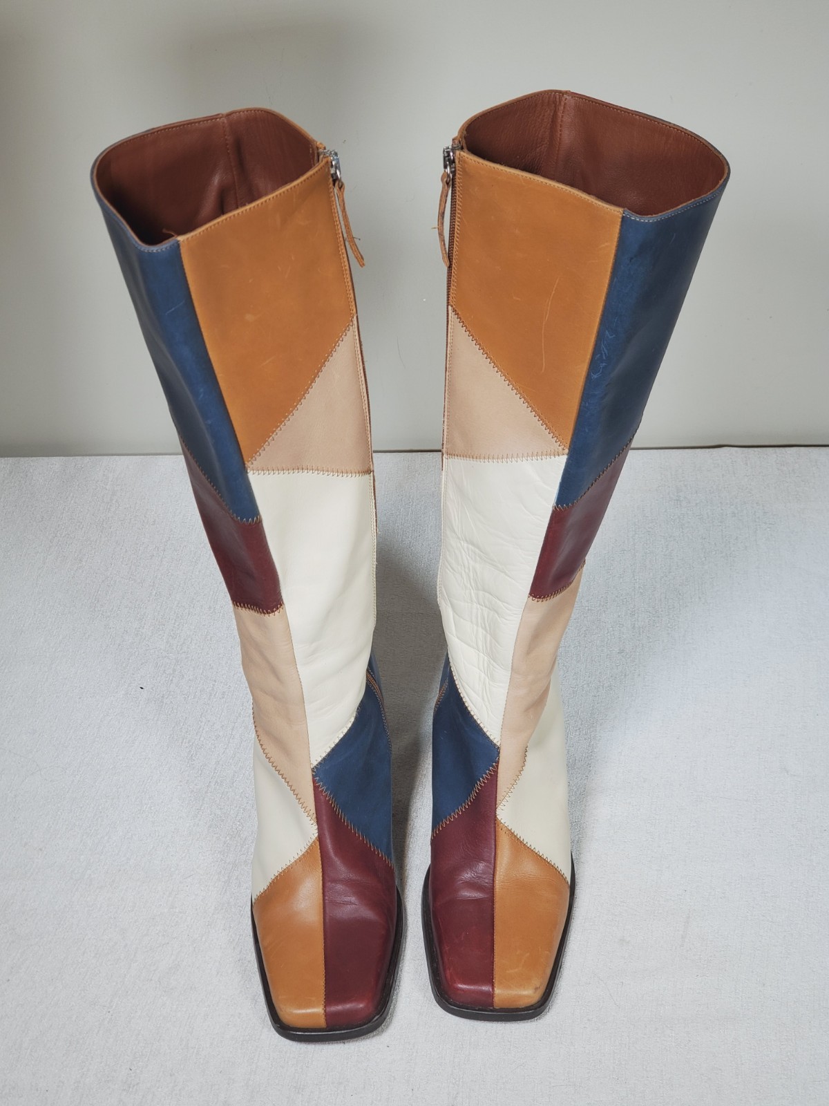 Alohas North Blue Geometric Patchwork Heeled Leat… - image 9