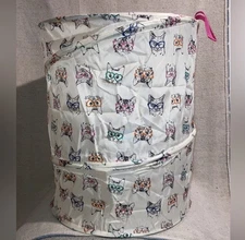 Cat Kitty Print Pop Up Hamper Laundry storage collapsible 18”x 22” Handles New