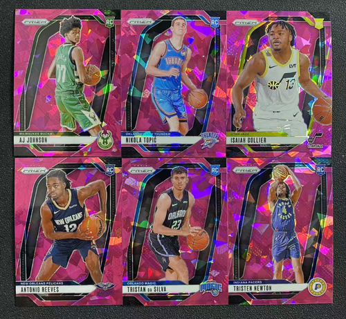 Lot 6 AJ Johnson Nikola Topic 2024-25 Panini Prizm Pink Cracked Ice RC