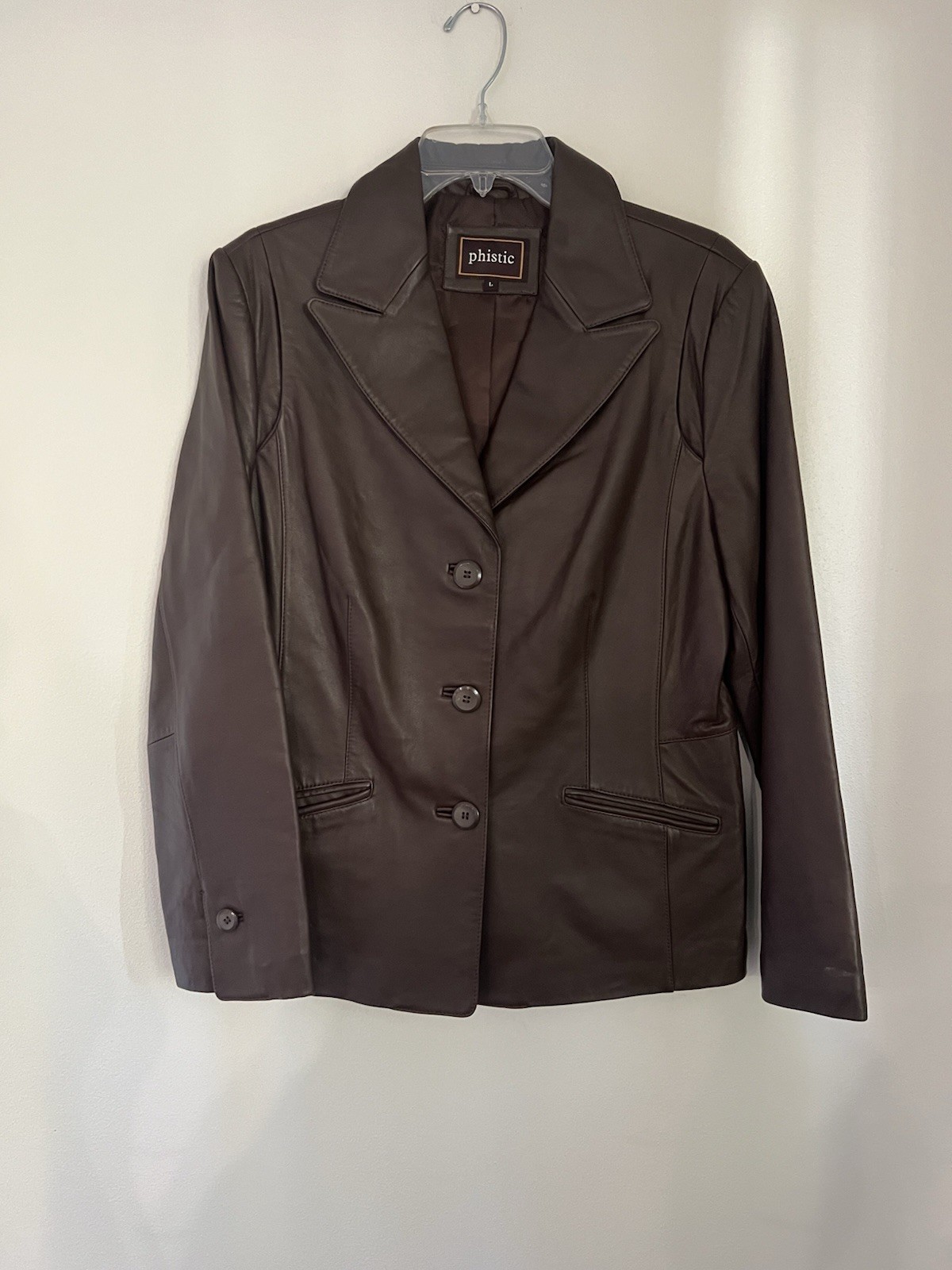 Vintage 90s Y2K Chocolate Brown Leather Blazer Jacket Lambskin phistic large