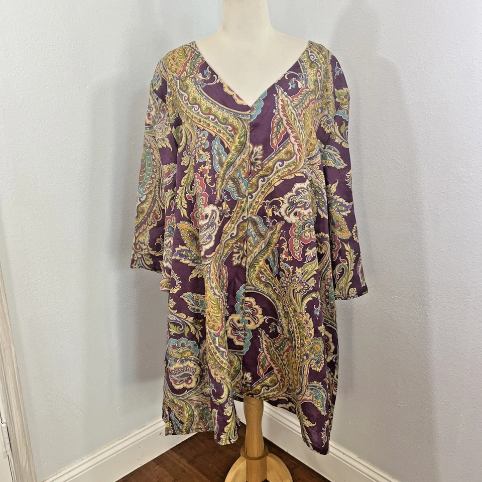 Bryn Walker Tunic Women 2X Heritage Parseley Linen Oversized Boho Maximalist Art - Image 2 of 4