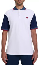 Bad Birdie Pique Golf Polo White Dark Navy Red Shirt Short Sleeve USA Large