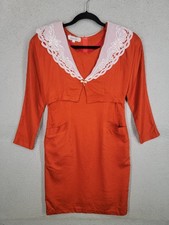 Vintage 80s Orange Sailor Dress With Lace Collar Size Small Knee Length