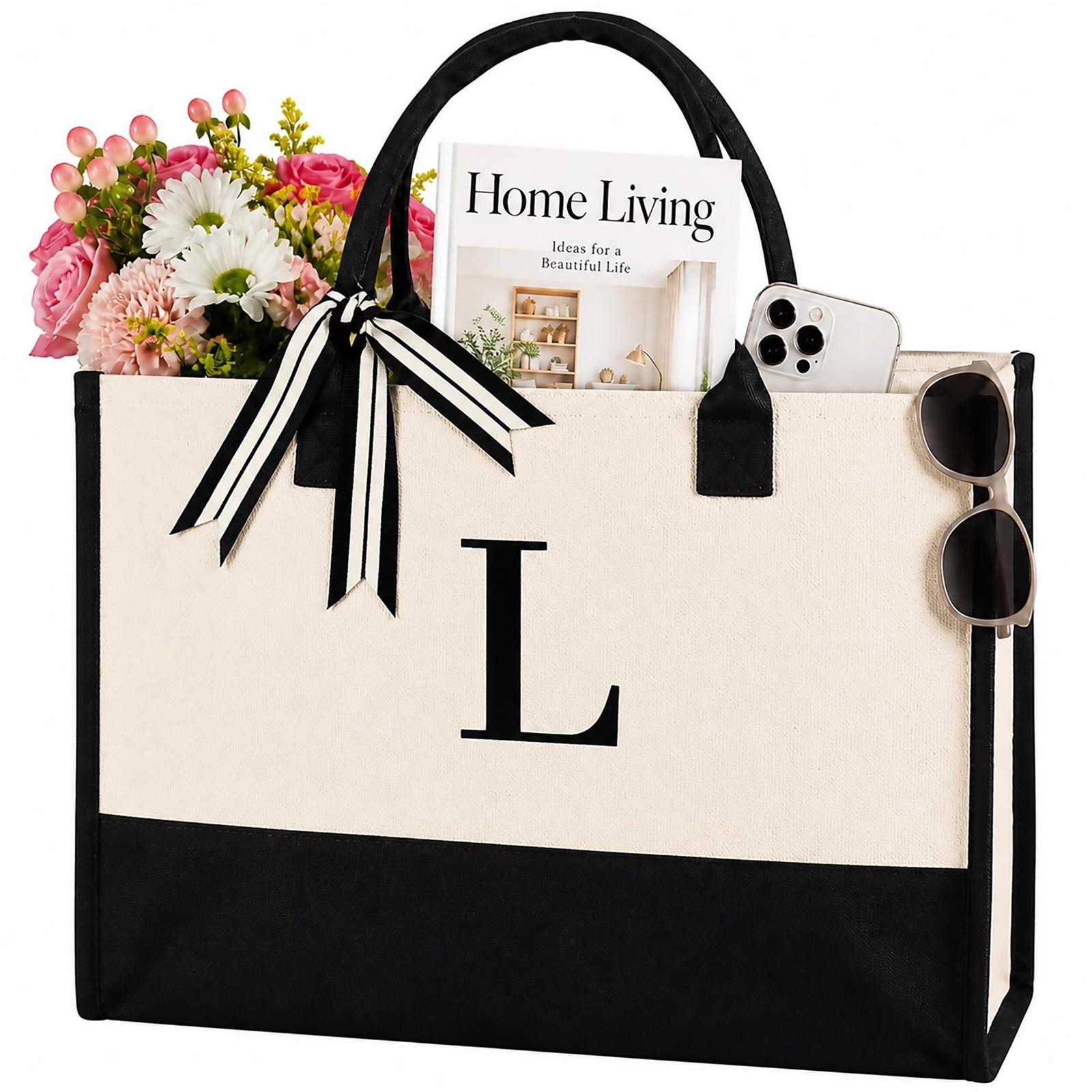 Mud Pie Letter L Initial, Personalized Tote Bag for Women, Initials Bag