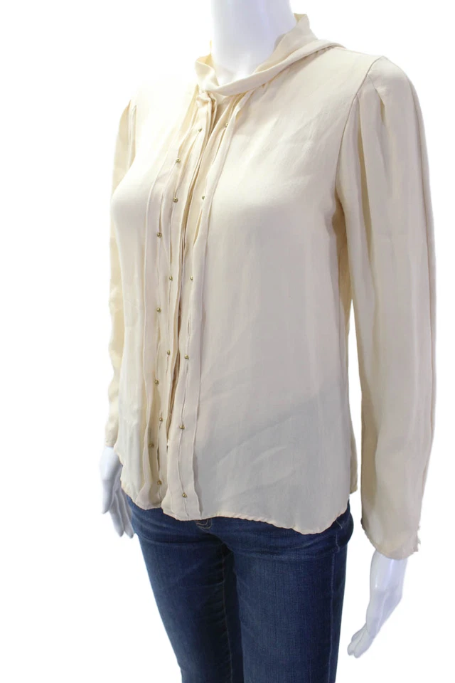 Blusa Carolina Herrera Mujer Cuello Alto Manga Larga Seda Beige Talla 4 Foto 2 de 4