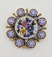 Micro Mosaic Brooch Antique Floral Pin Italy