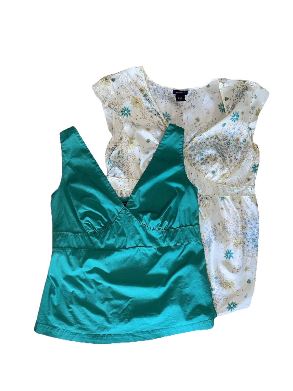 GAP Maternity Summer Top Lot Of 2 Size S V Neck Cap Sleeve Satin And Green Tank