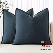 Decorative Linen Pillow Covers 20x20 Inch 20" x 20" Pack of 2 Navy Blue