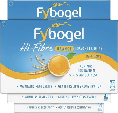 Fybogel Hi-Fibre, Orange, 30 Sachets X 4, 120 Total for Constipation Relief