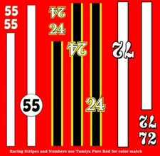 Vintage Race Car Numbers - Can Am - F1 - SCCA Red 1/43rd Scale Slot Car Decals