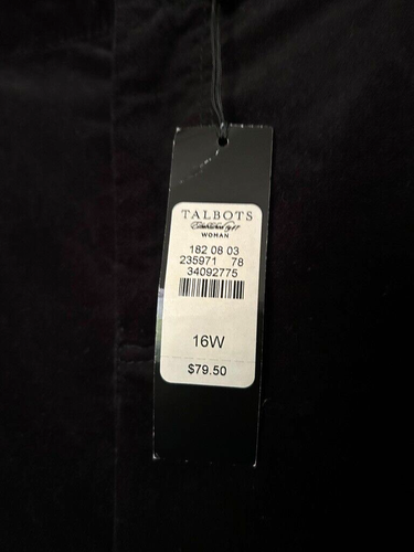 NWT! Talbots Women Black Velour Waist Straight Leg Pants 5 Pockets Zip ~ Sz.16W - Picture 3 of 11