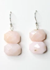 Pink Opal Free Form Hexagon Natural Gemstone Earrings 925 Sterling Silver 1.50"