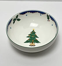 Mikasa Christmas Glow Soup Cereal Bowl Christmas Tree w/ Blue Rim EUC