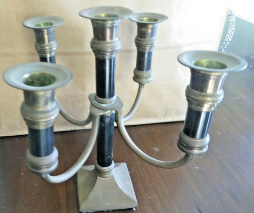 Brass Bronze Gothic Candelabra 4 arm 5 candle holder centerpiece heavy 1900's - Picture 3 of 11