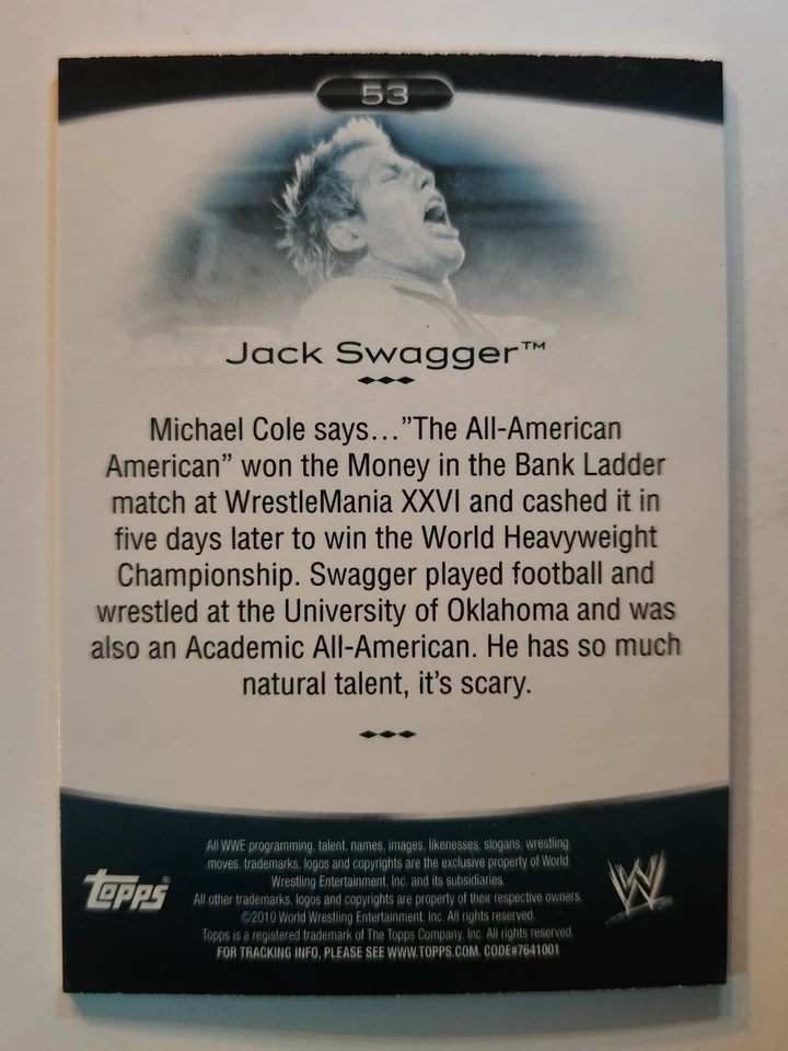 2010 Topps WWE Platinum RAINBOW REFRACTOR #53 JACK SWAGGER - Image 2 of 2
