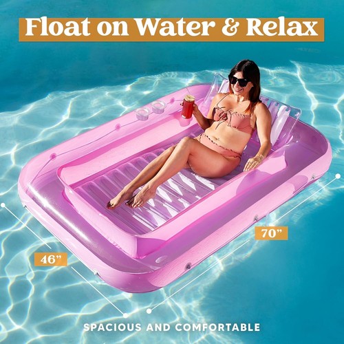 Inflatable Tanning Pool Lounge Float, 70" x 46" Suntan Tub Raft Floatie, Tann... - Picture 3 of 8