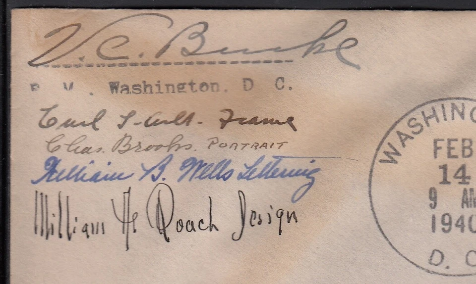 1940 Sc 863 Samuel Clemens signed by stamp designers, engravers etc. to Wunder - Image 2 of 2