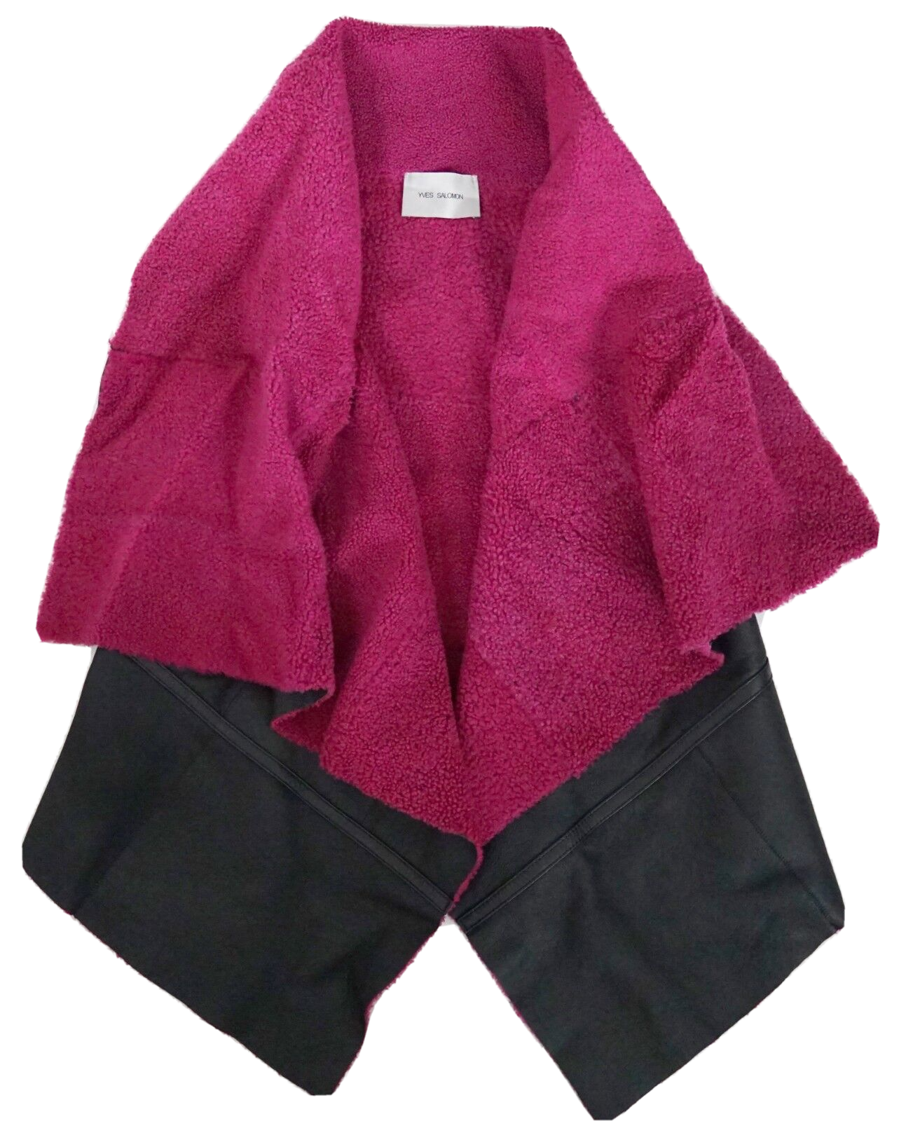 GILET SHEARLING $2435 YVES SALOMON FRANCE nero bianco giacca senza maniche 38 US 4 S