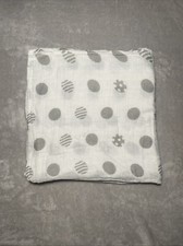 White Muslin Swaddle Baby Blanket Large Polka Dots Stripe Gray Circles 46"x46"