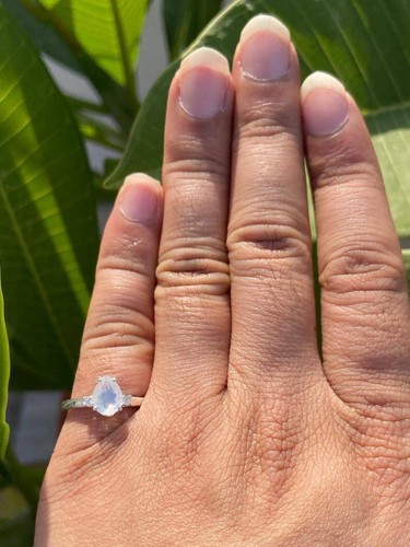 Birnenschliff Regenbogen Mondstein Weißgold vergoldet Silber Verlobungsring für Damen - Bild 2 von 7