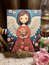 Folk Art Angel, Whimsical, Handcrafted Plaque 5