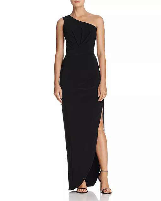 one shoulder gown black