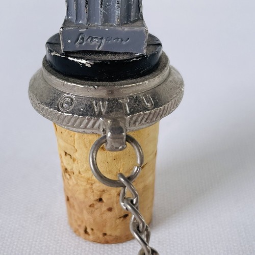 Vtg WTU Pewter Emperor Figure Eating Grapes Wine Bottle Stopper Cork Ring Chain - Picture 10 of 12
