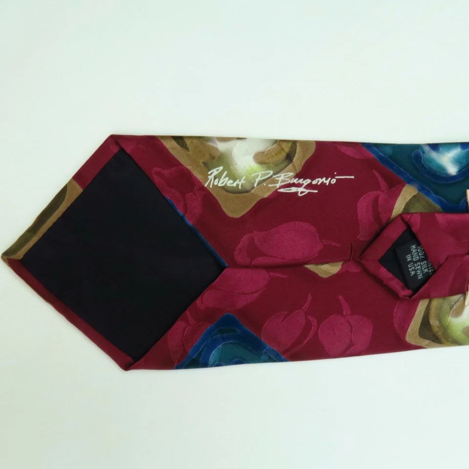 Corbata para hombre Robert Daskal abstracta geométrica floral 58"x4" azul rojo dorado Foto 4 de 4