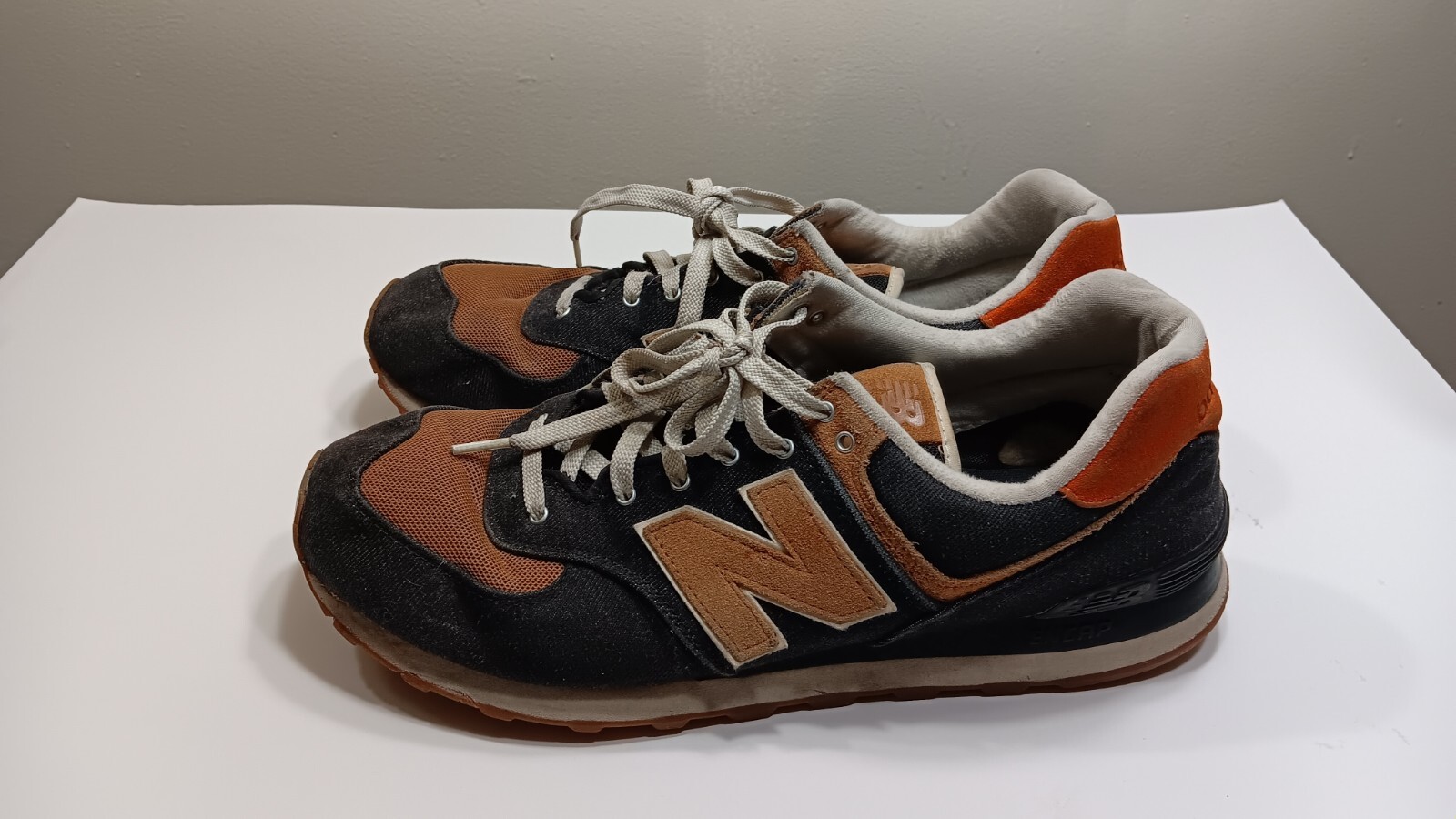 Size 14 - New Balance 574 Denim - Black Faded Workwear