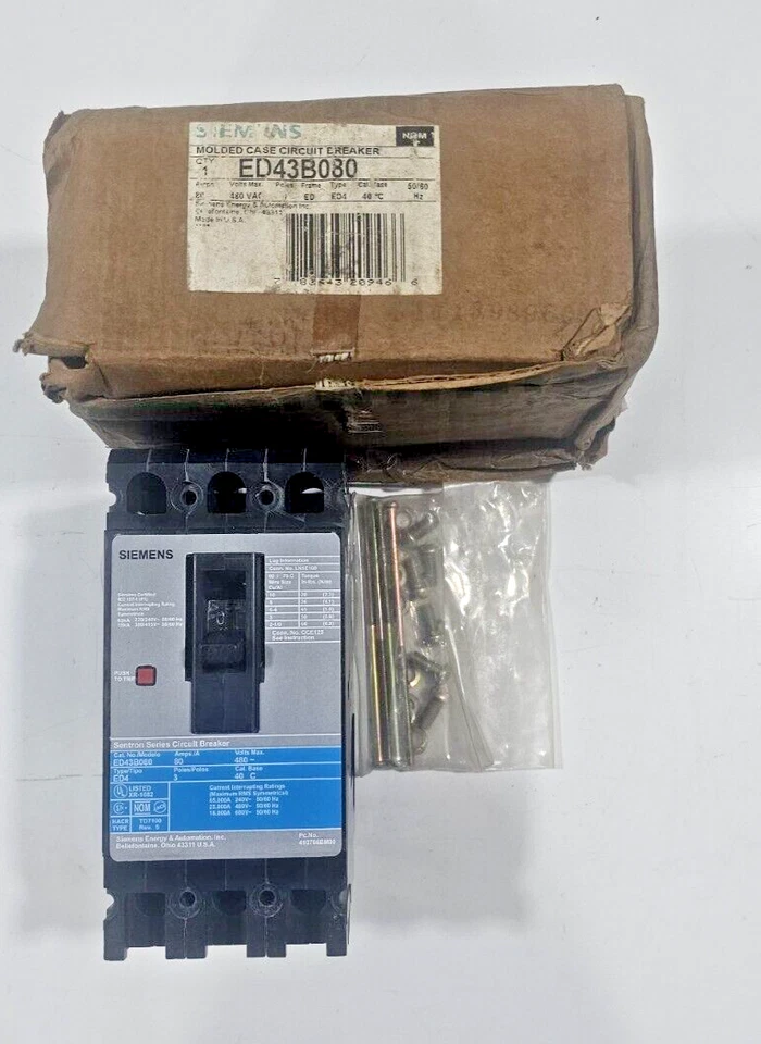 Siemens Sentron Séries ED4 ED43B080 Disjoncteur 3P, 80A, 480V 18KA - Photo 4/4