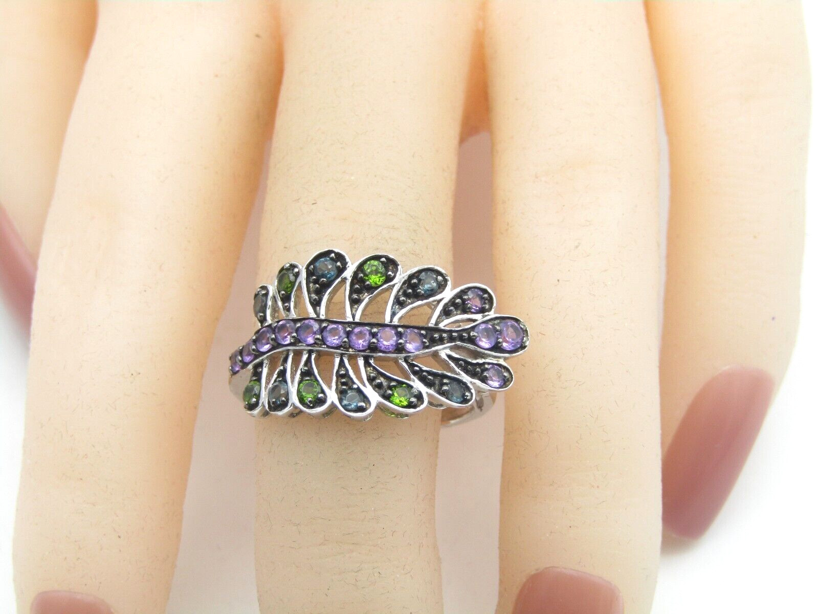 AMETHYST AND EMERALD LEAF WRAP  RING Sterling Sil… - image 2