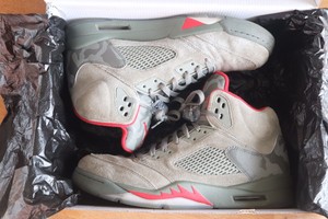 grey and red jordan 5